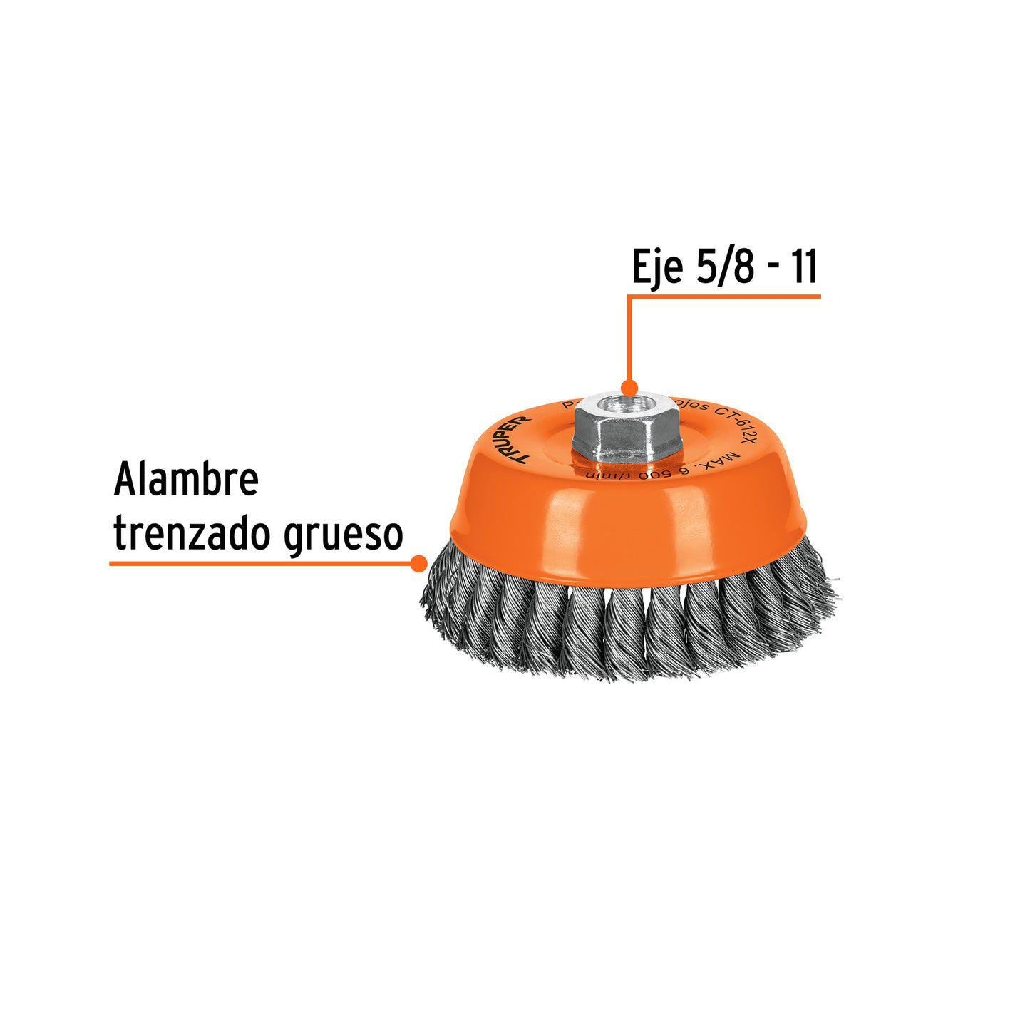 Cepillo de copa de alambre copa trenzado grueso 5 pulg 5/8-11