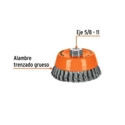 Cepillo de copa de alambre copa trenzado grueso 5 pulg 5/8-11