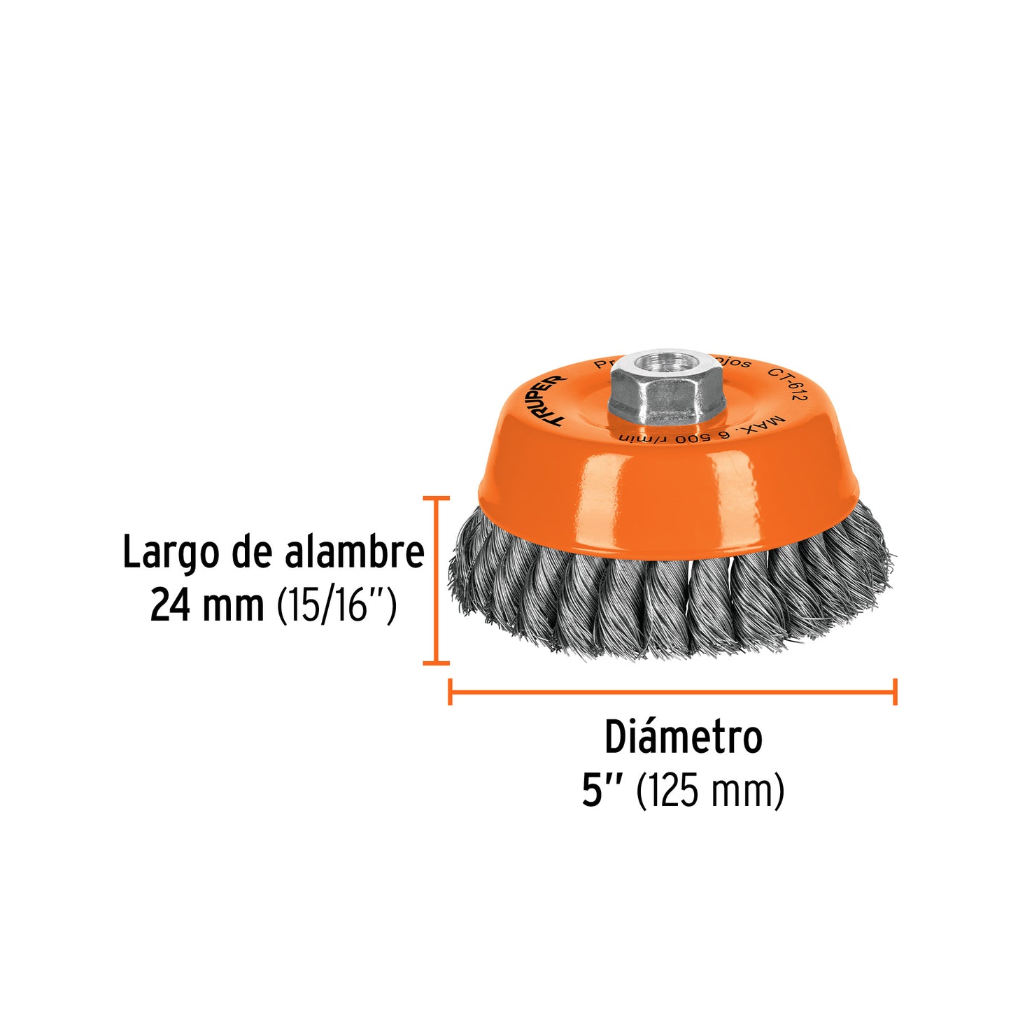 Cepillo de copa de alambre copa trenzado fino 5 pulg 5/8-11