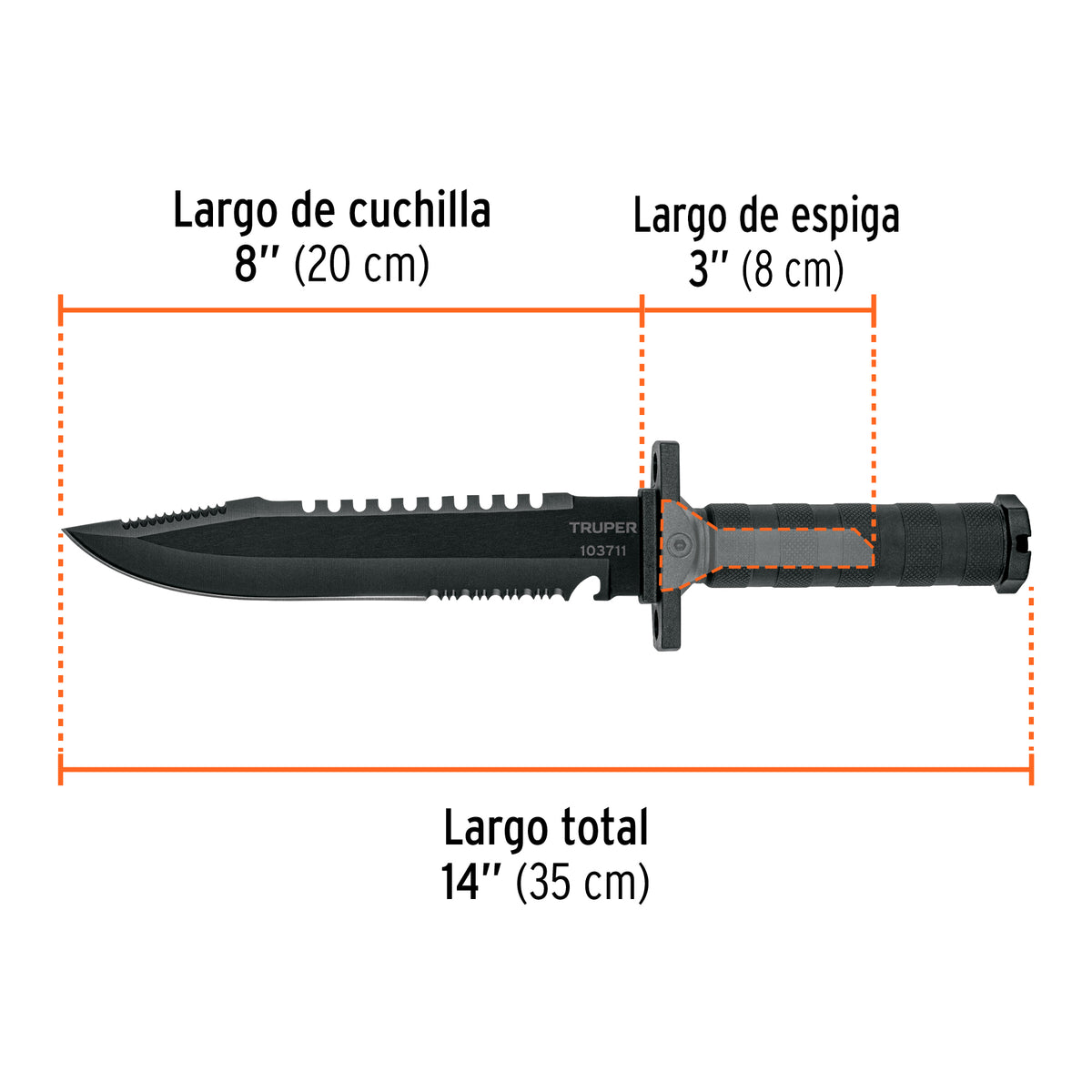 Cuchillo táctico de monte 8" · vista 3