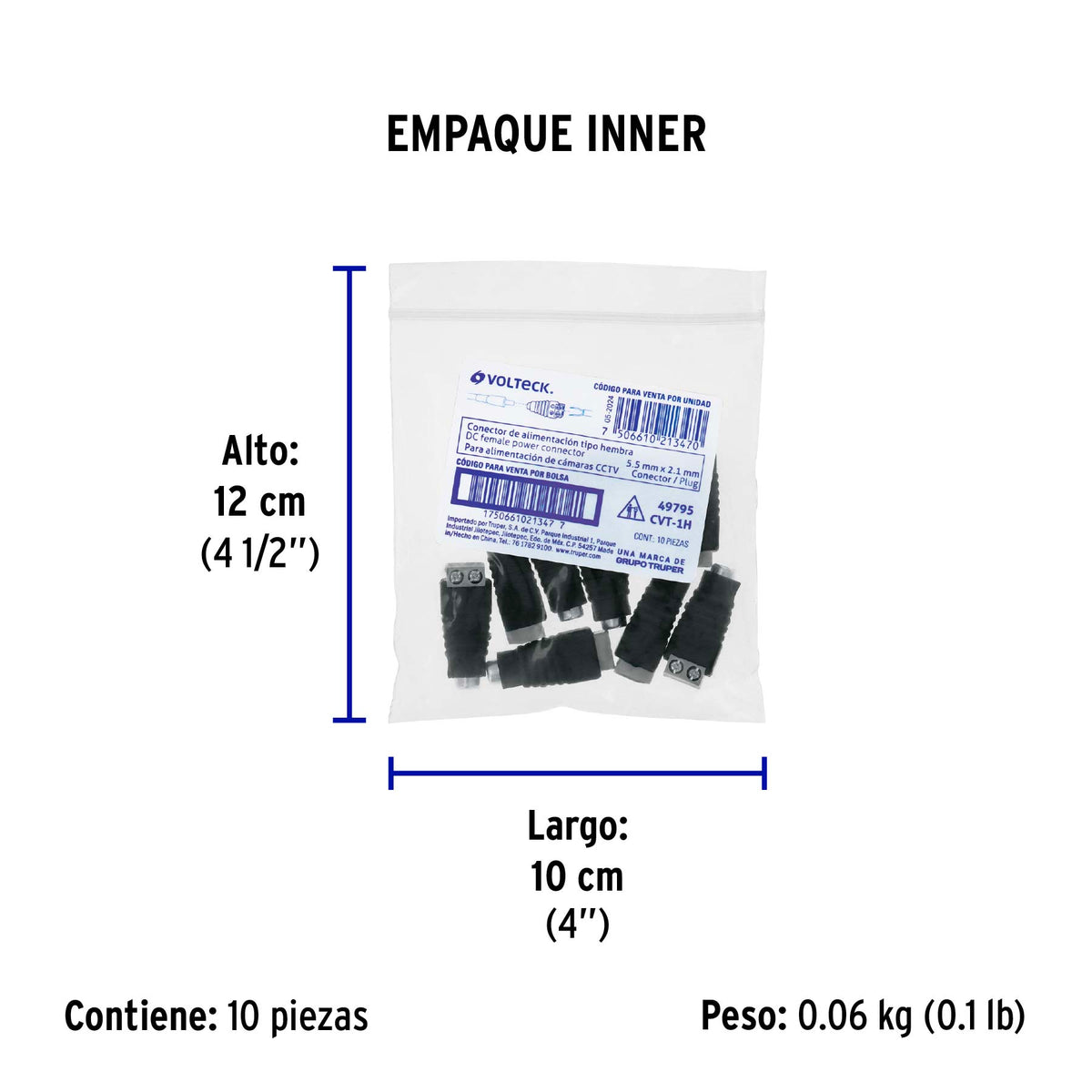 Conector de energía para CCTV tipo hembra · vista 5