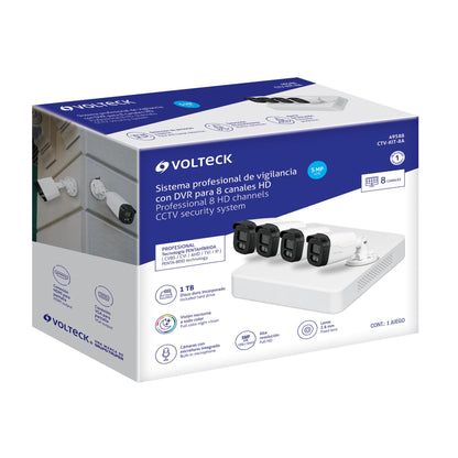 Kit video vigilancia, 8 canales, 4 cámaras, 5MP, Disco 1TB · vista 8
