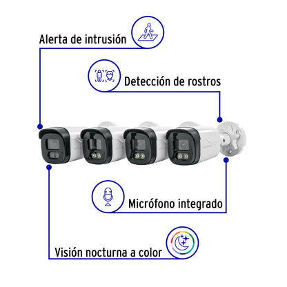Kit video vigilancia, 8 canales, 4 cámaras, 5MP, Disco 1TB · vista 2