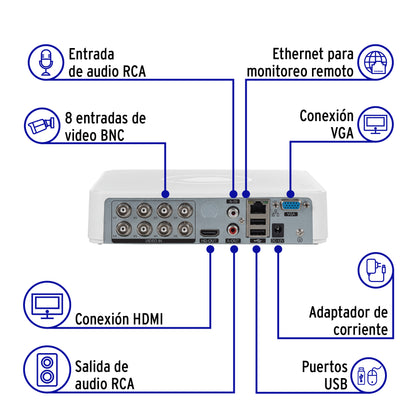 Kit video vigilancia, 8 canales, 4 cámaras, 5MP, Disco 1TB · vista 4