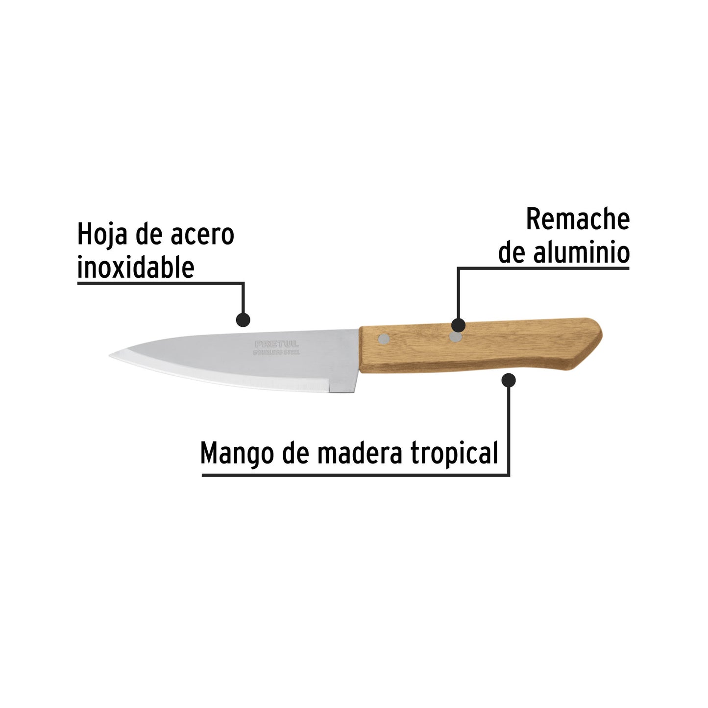 Cuchillo de chef de 5 pulgadas con mango de madera