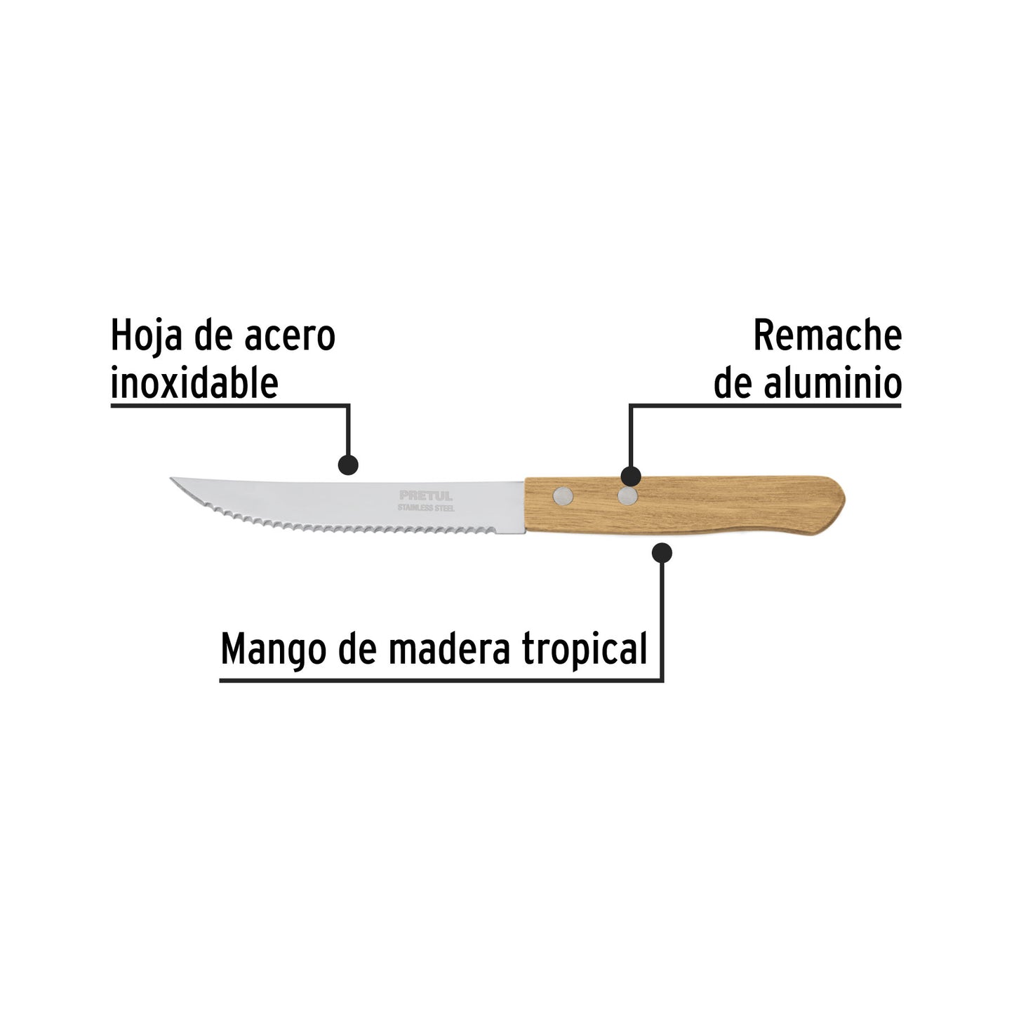 Cuchillo con sierra para asado de 5 pulgadas con mango de madera