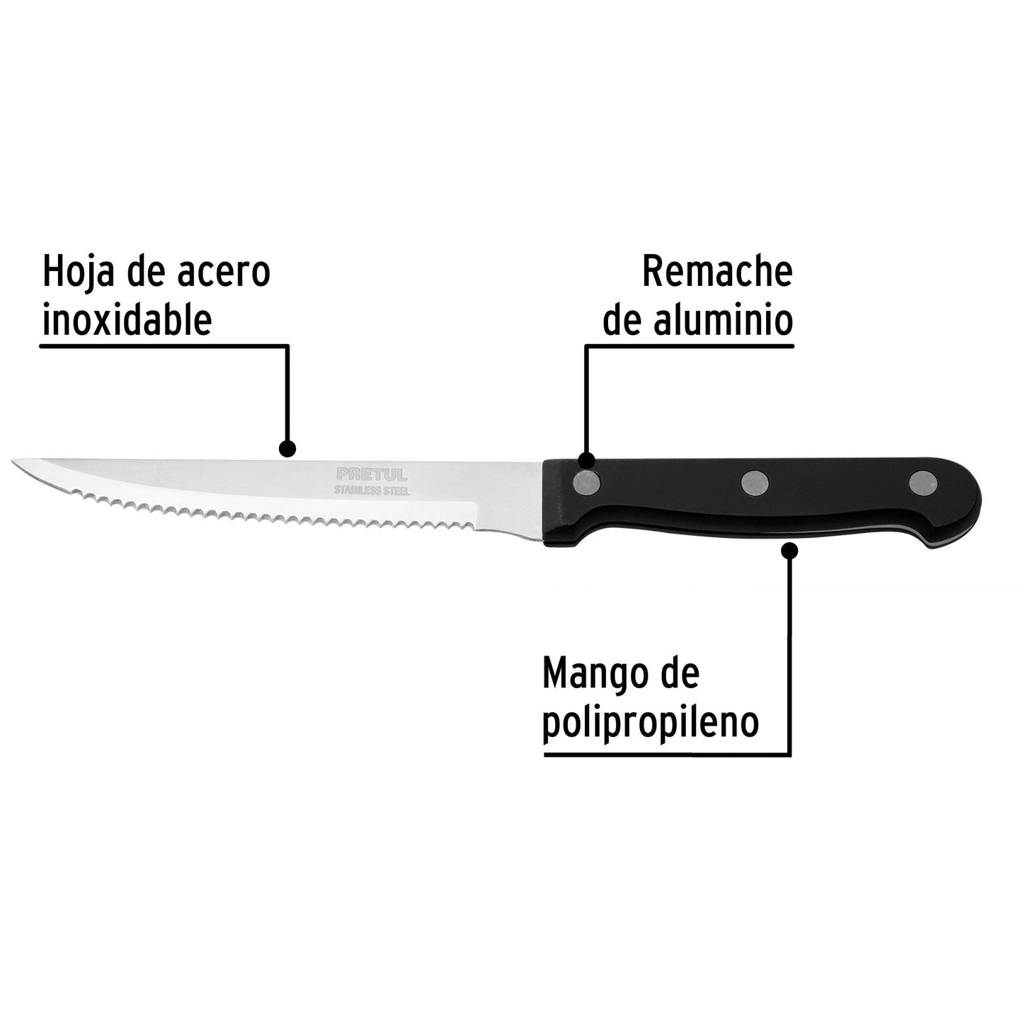 Cuchillo con sierra para asado de 5 pulgadas con mango de polipropileno