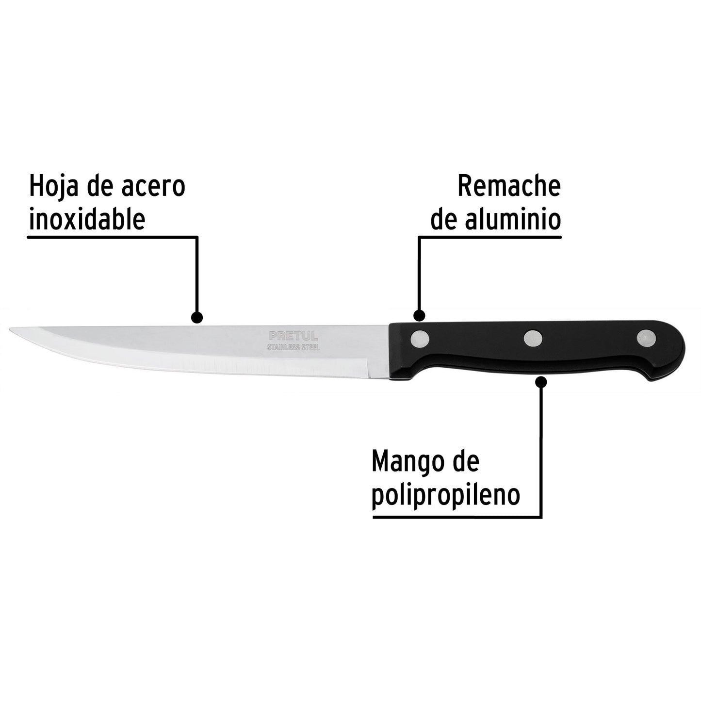 Cuchillo liso para asado de 5 pulgadas con mango de polipropileno