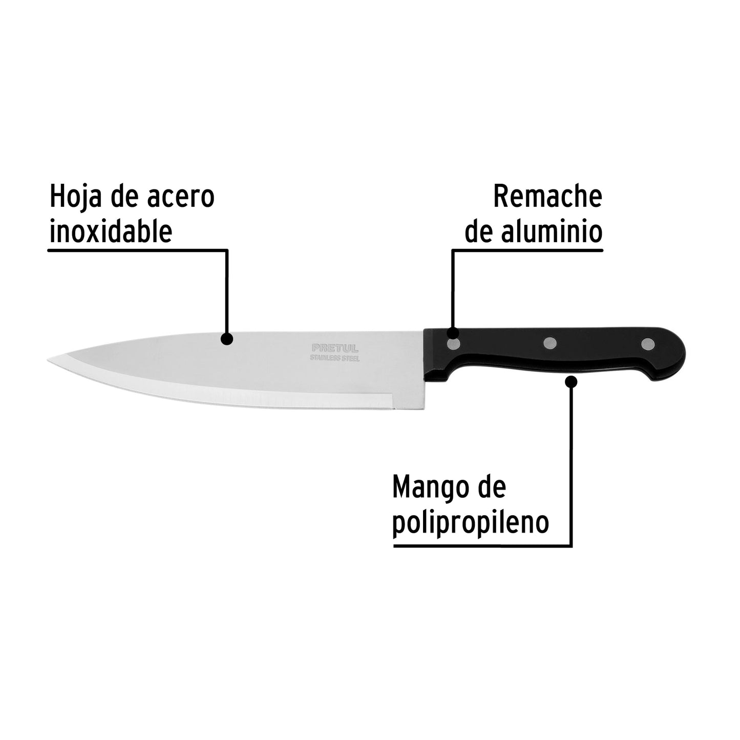 Cuchillo de chef de 7 pulgadas con mango de polipropileno