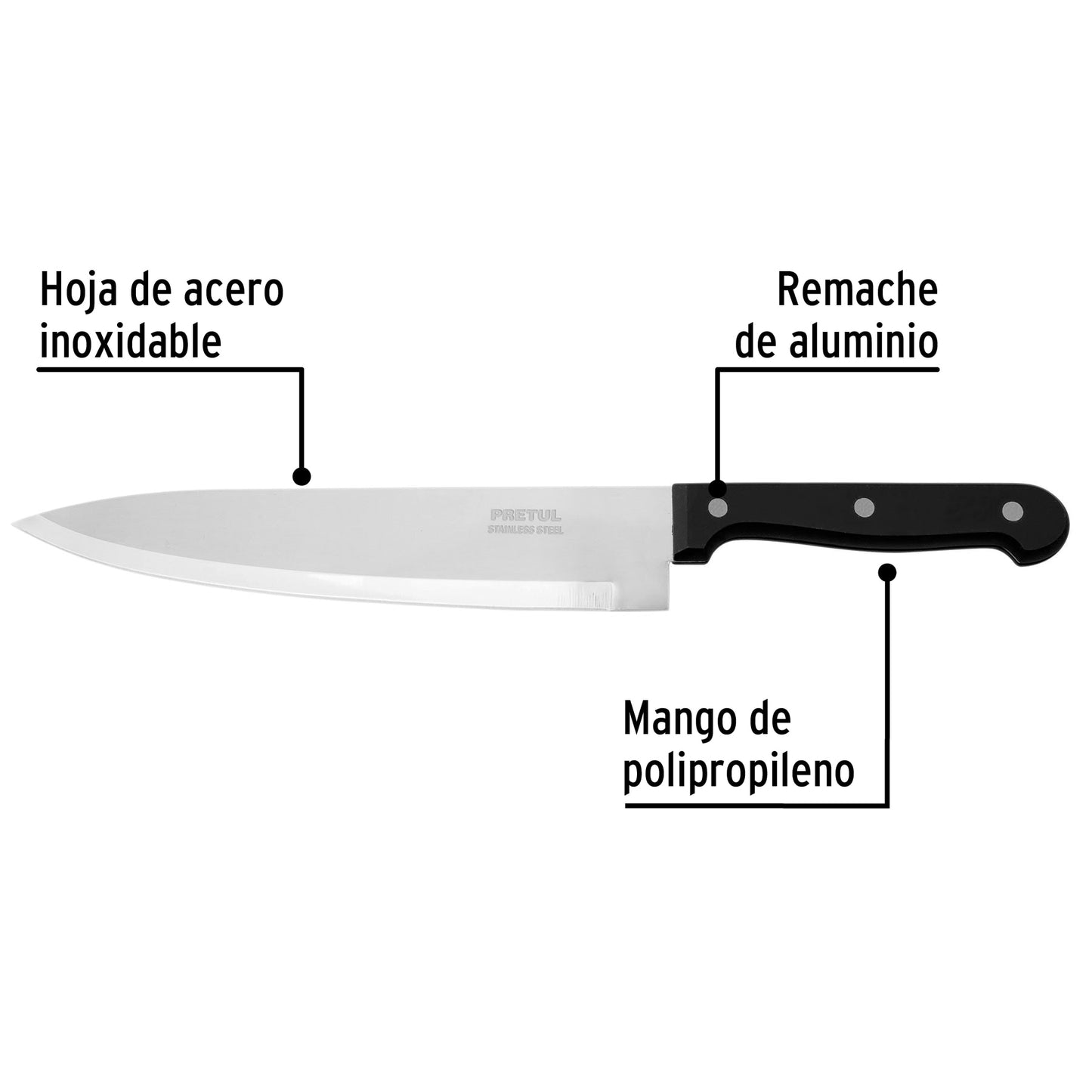 Cuchillo de chef de 8 pulgadas con mango de polipropileno