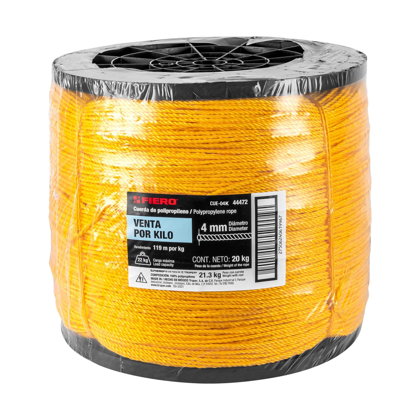 Cuerda Polipropileno 4mm Carrete 20kg