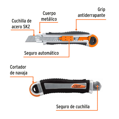 Cutter de 18 mm para trabajo pesado con alma metálica y grip