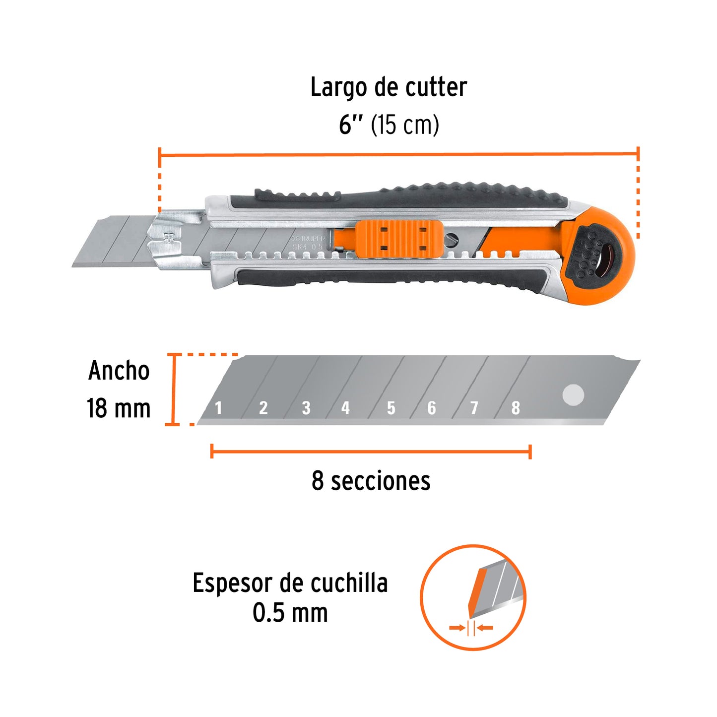 Cutter de 18 mm para trabajo pesado con alma metálica y grip