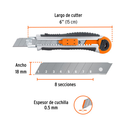 Cutter de 18 mm para trabajo pesado con alma metálica y grip