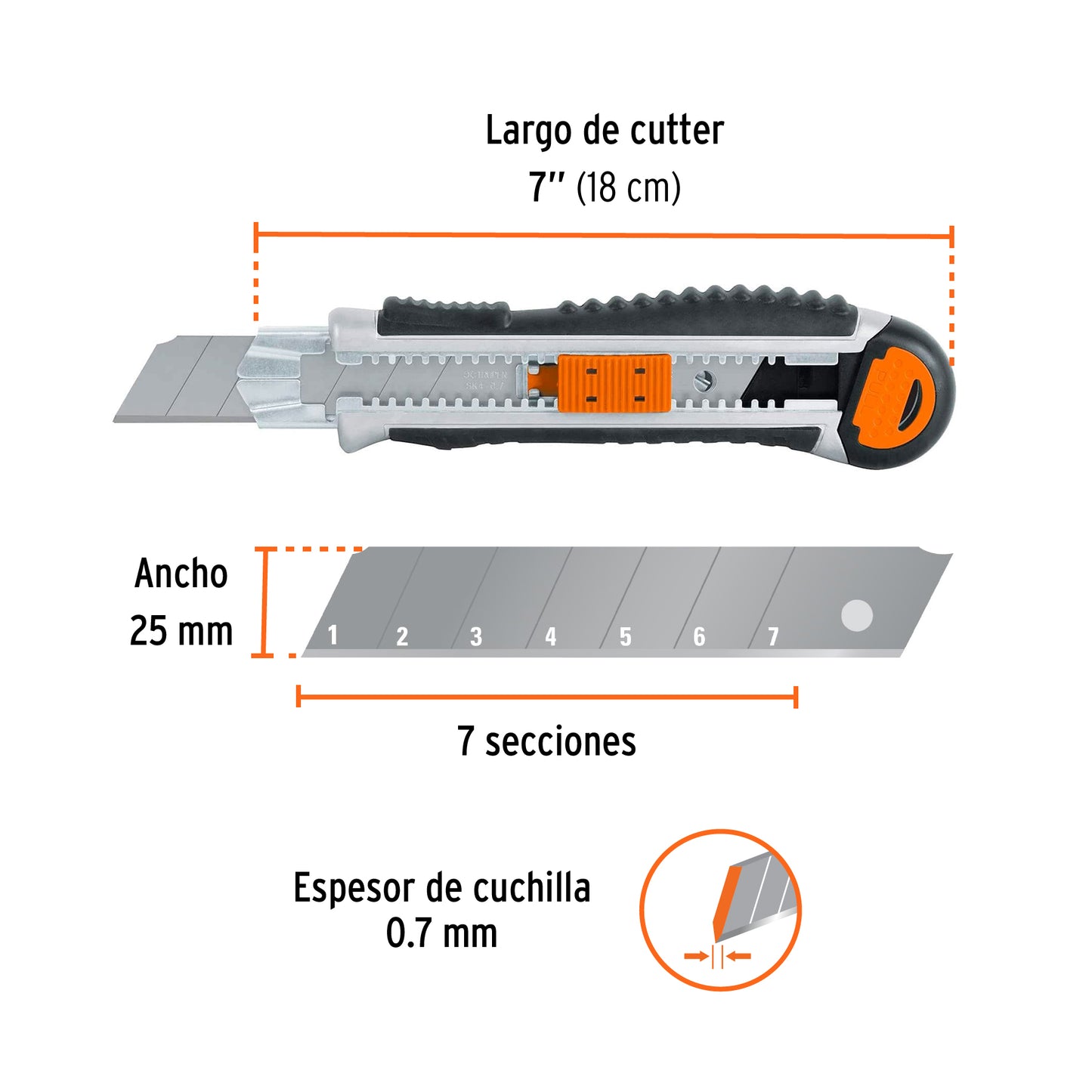 Cutter de 25 mm para trabajo pesado con alma metálica y grip