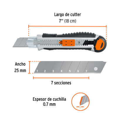 Cutter de 25 mm para trabajo pesado con alma metálica y grip