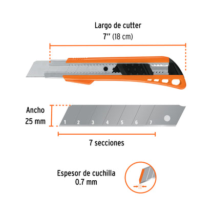 Cutter reforzado de 25 mm de plástico con alma metálica