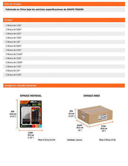 Juego de 13 brocas HSS para metal en estuche con punta Split Point