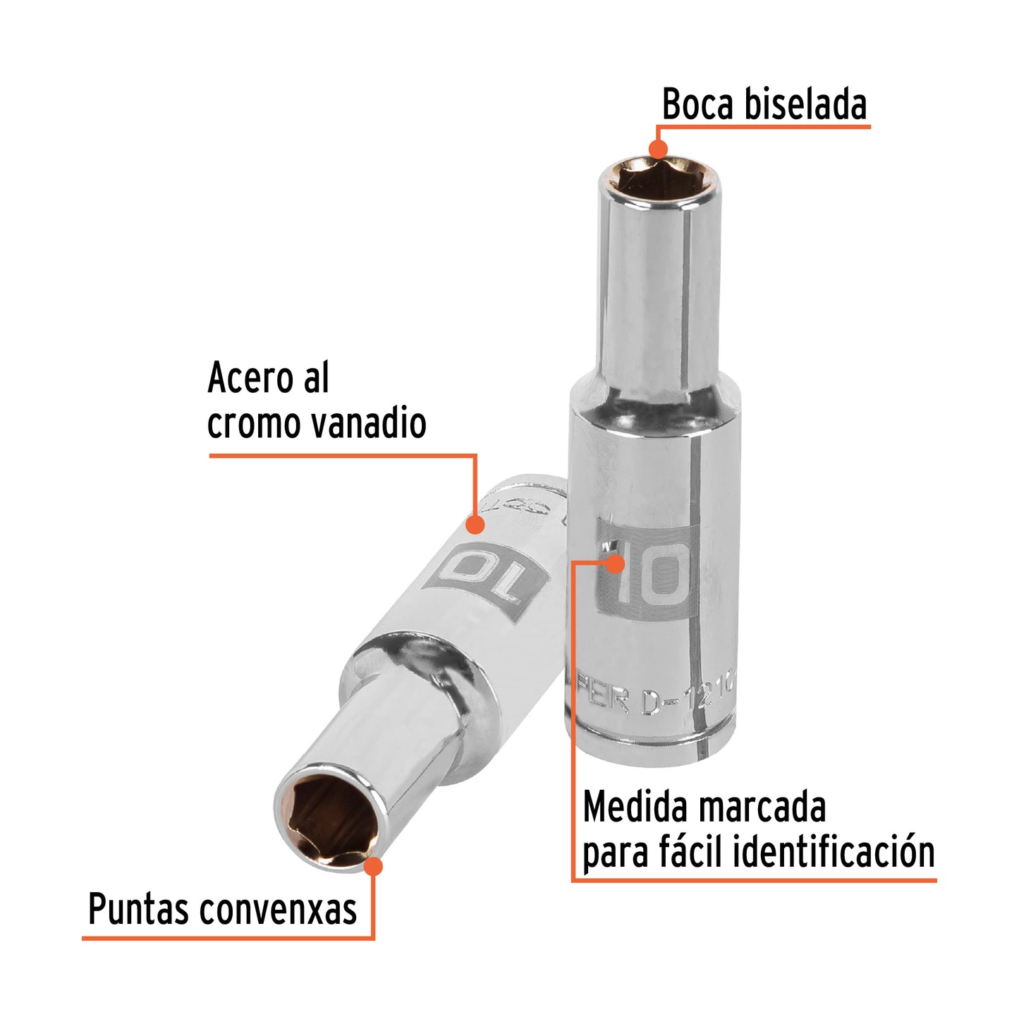 Dado largo 10 mm 6p cuadro 1/2pulg