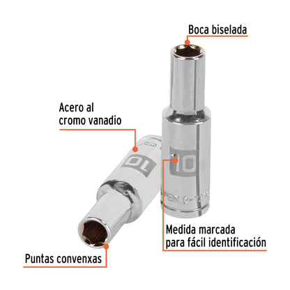 Dado largo 10 mm 6p cuadro 1/2pulg