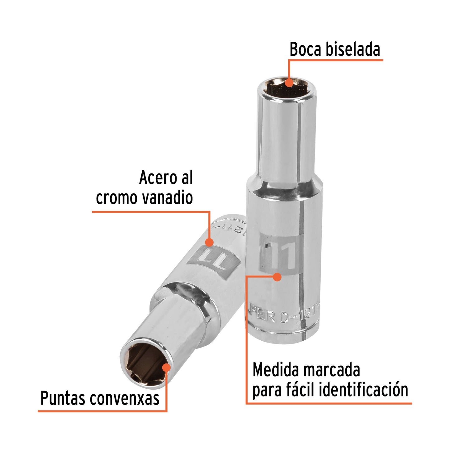 Dado largo 11 mm 6p cuadro 1/2pulg