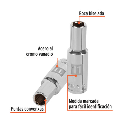 Dado largo 11 mm 6p cuadro 1/2pulg