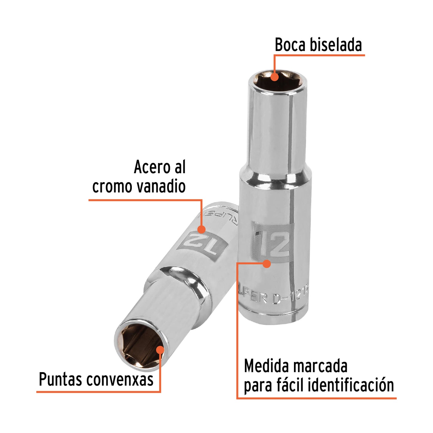 Dado largo 12 mm 6p cuadro 1/2pulg