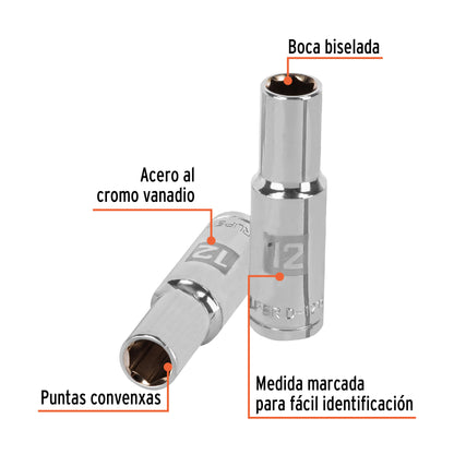 Dado largo 12 mm 6p cuadro 1/2pulg
