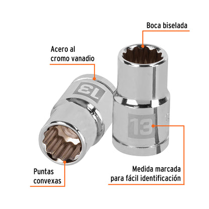 Dado 13 mm 12p cuadro 1/2pulg