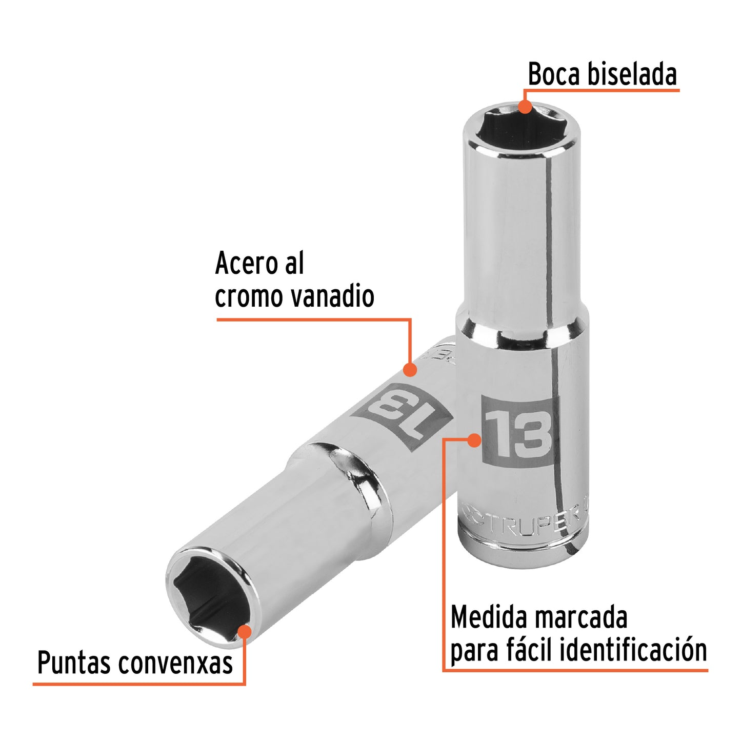 Dado largo 13 mm 6p cuadro 1/2pulg