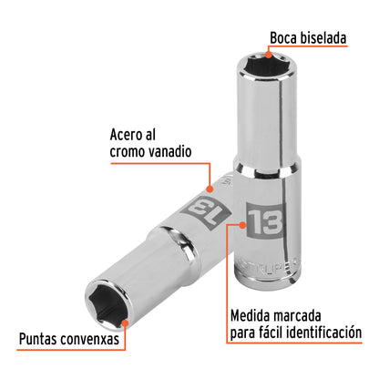 Dado largo 13 mm 6p cuadro 1/2pulg