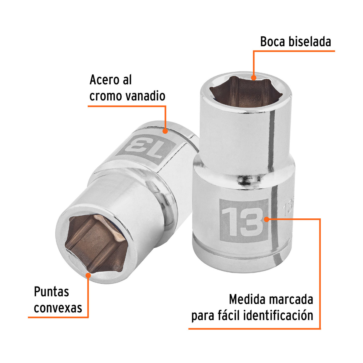 Dado 13 mm 6p cuadro 1/2pulg
