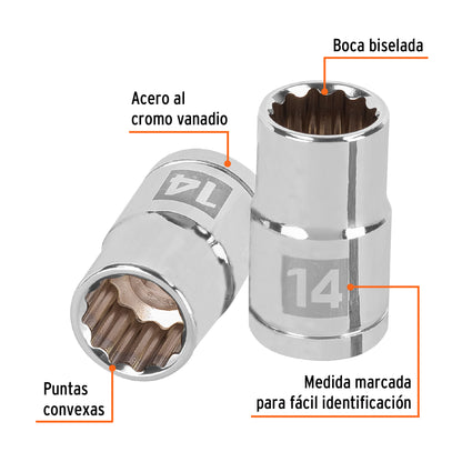Dado 14 mm 12p cuadro 1/2pulg