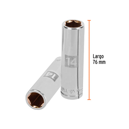 Dado largo 14 mm 6p cuadro 1/2pulg