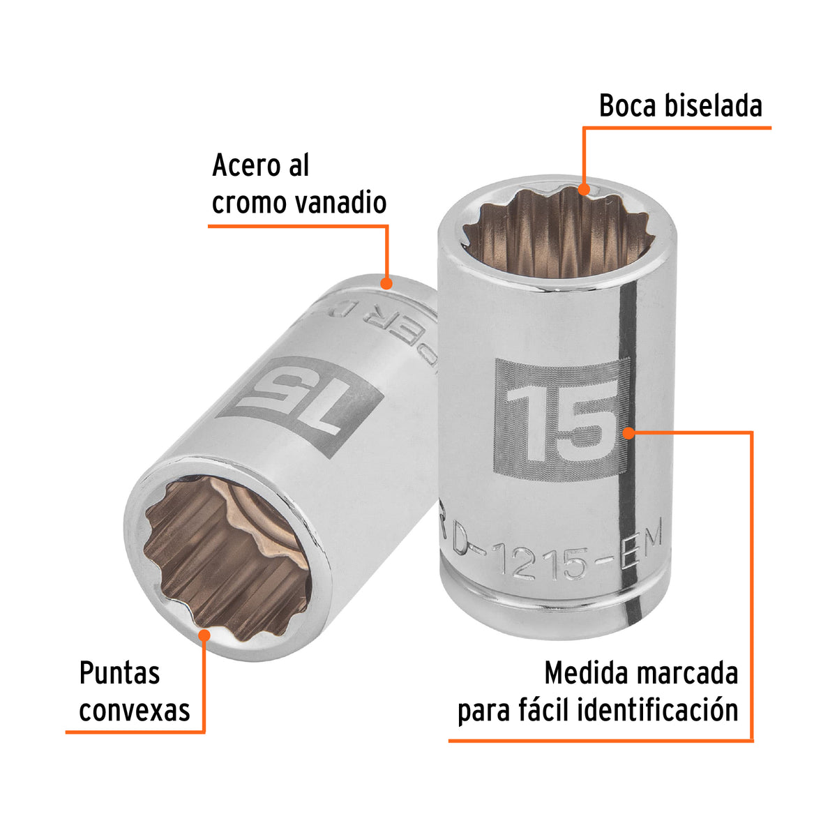 Dado 15 mm 12p cuadro 1/2pulg