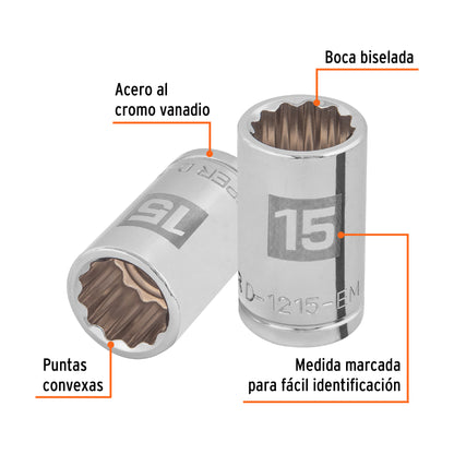 Dado 15 mm 12p cuadro 1/2pulg