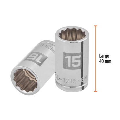 Dado 15 mm 12p cuadro 1/2pulg