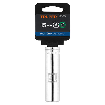 Dado largo 15 mm 6p cuadro 1/2pulg