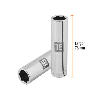 Dado largo 15 mm 6p cuadro 1/2pulg