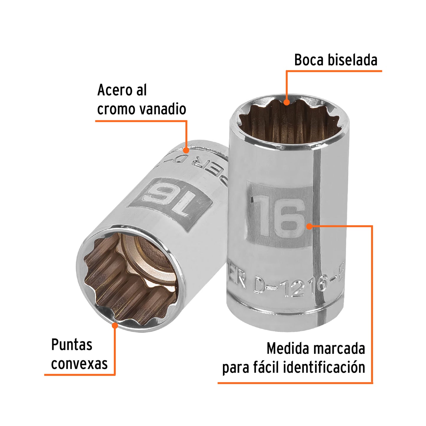 Dado 16 mm 12p cuadro 1/2pulg