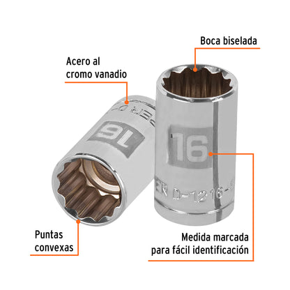 Dado 16 mm 12p cuadro 1/2pulg