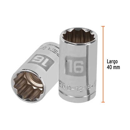 Dado 16 mm 12p cuadro 1/2pulg