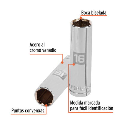 Dado largo 16 mm 6p cuadro 1/2pulg