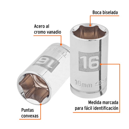 Dado 16 mm 6p cuadro 1/2pulg