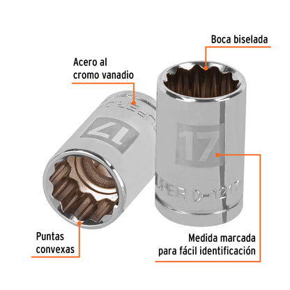 Dado 17 mm 12p cuadro 1/2pulg