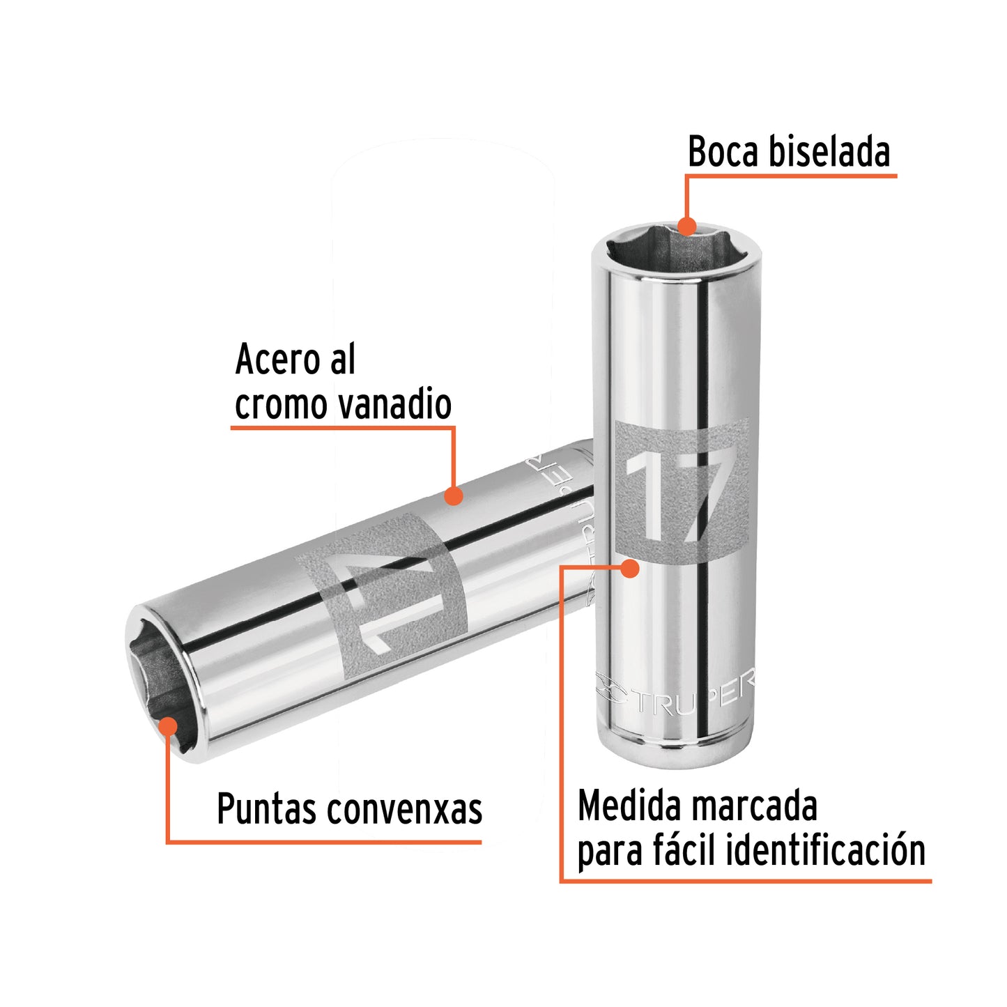 Dado largo 17 mm 6p cuadro 1/2pulg