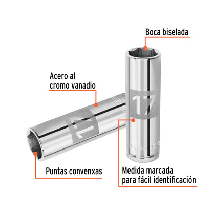Dado largo 17 mm 6p cuadro 1/2pulg