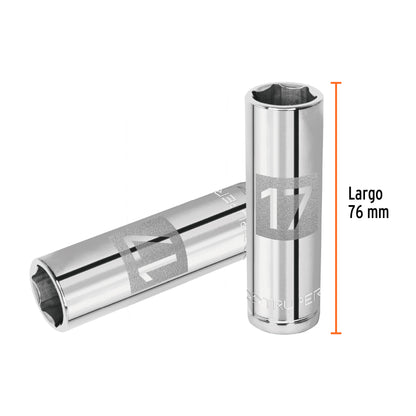 Dado largo 17 mm 6p cuadro 1/2pulg