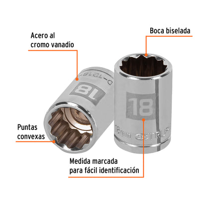 Dado 18 mm 12p cuadro 1/2pulg