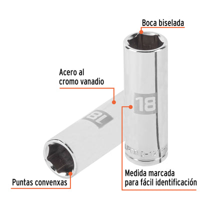 Dado largo 18 mm 6p cuadro 1/2pulg